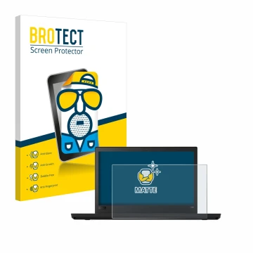 Front side of a product packaging with the brand logo BROTECT. Next to it is the device Lenovo ThinkPad T480 shown with the co