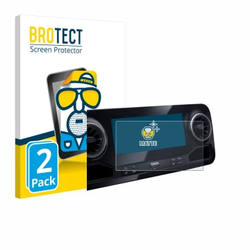 Front side of a product packaging with the brand logo BROTECT. Next to it is the device Mercedes-Benz Sprinter 2018 MBUX 7
