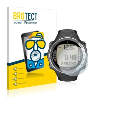 Front side of a product packaging with the brand logo BROTECT. Next to it is the device Suunto D4I shown with the correspondin