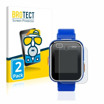 Front side of a product packaging with the brand logo BROTECT. Next to it is the device Vtech Kidizoom Smart Watch DX2 shown w