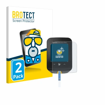 Front side of a product packaging with the brand logo BROTECT. Next to it is the device Freestyle Precision Neo shown with the