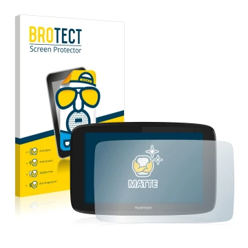 Front side of a product packaging with the brand logo BROTECT. Next to it is the device TomTom GO Essential 6
