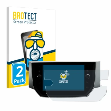 Front side of a product packaging with the brand logo BROTECT. Next to it is the device Seat Ibiza Media System Pro 8