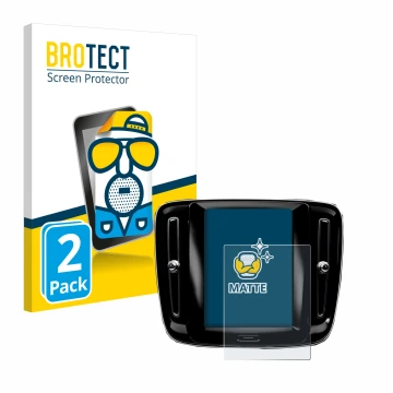 Front side of a product packaging with the brand logo BROTECT. Next to it is the device Volvo XC40 Sensus Connect 8.7