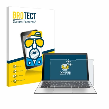 Front side of a product packaging with the brand logo BROTECT. Next to it is the device HP Elite x2 1013 G3 shown with the cor