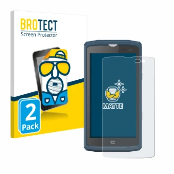 Front side of a product packaging with the brand logo BROTECT. Next to it is the device Crosscall Core X3 shown with the corre