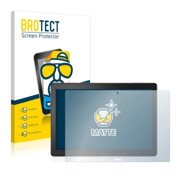 Front side of a product packaging with the brand logo BROTECT. Next to it is the device Lenovo Tab P10 (10,1