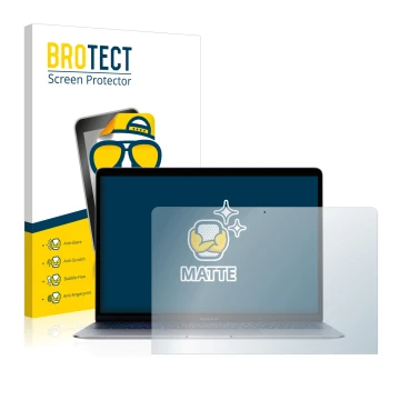 Front side of a product packaging with the brand logo BROTECT. Next to it is the device Apple MacBook Air 13