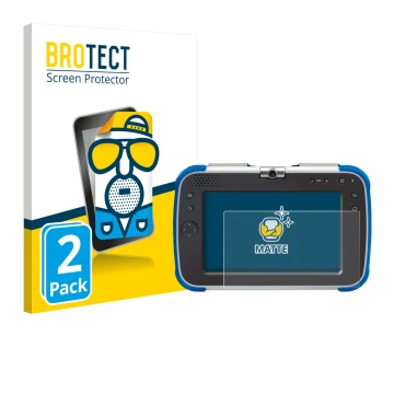 Front side of a product packaging with the brand logo BROTECT. Next to it is the device Vtech Storio Max XL 2.0 shown with the