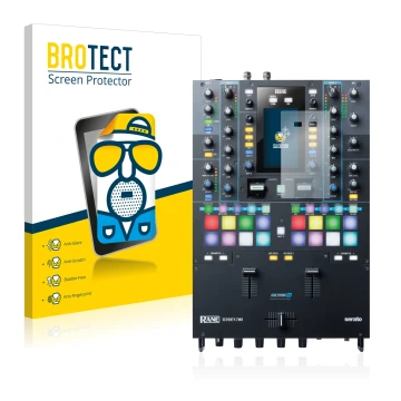 Front side of a product packaging with the brand logo BROTECT. Next to it is the device Rane Seventy-Two shown with the corres