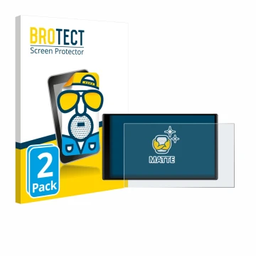 Front side of a product packaging with the brand logo BROTECT. Next to it is the device Garmin DriveTrack 71 shown with the co