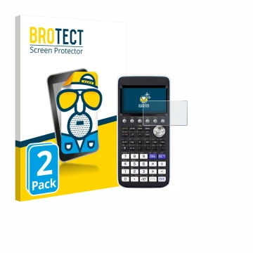 Front side of a product packaging with the brand logo BROTECT. Next to it is the device Casio FX-CG50 shown with the correspon