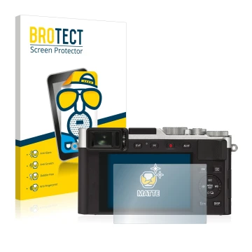 Front side of a product packaging with the brand logo BROTECT. Next to it is the device Leica D-Lux 7 shown with the correspon