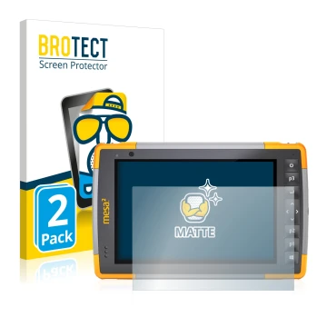 Front side of a product packaging with the brand logo BROTECT. Next to it is the device Juniper Systems Mesa 2 Rugged Tablet s