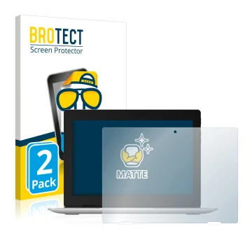 Front side of a product packaging with the brand logo BROTECT. Next to it is the device Lenovo IdeaPad D330 shown with the cor