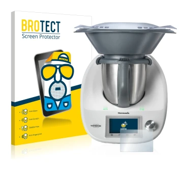 Front side of a product packaging with the brand logo BROTECT. Next to it is the device Vorwerk Bimby TM5 shown with the corre