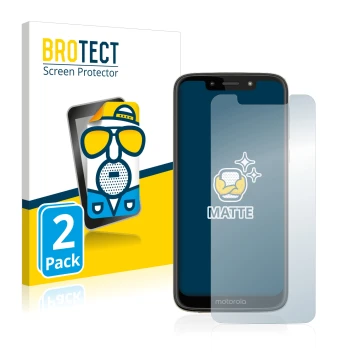 Front side of a product packaging with the brand logo BROTECT. Next to it is the device Motorola Moto G7 Play shown with the c