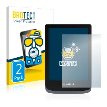 Front side of a product packaging with the brand logo BROTECT. Next to it is the device PocketBook Touch HD 3 shown with the c