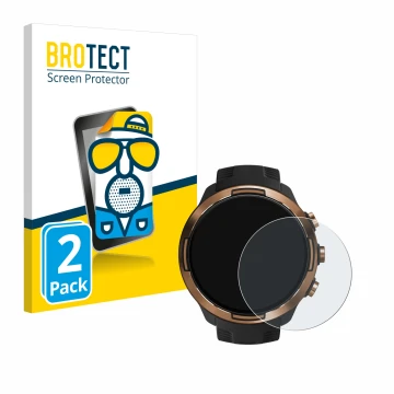Front side of a product packaging with the brand logo BROTECT. Next to it is the device Suunto 9 Baro shown with the correspon
