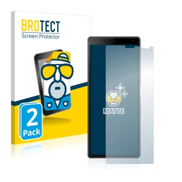 Front side of a product packaging with the brand logo BROTECT. Next to it is the device Sony Xperia 10 shown with the correspo