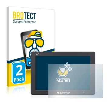 Front side of a product packaging with the brand logo BROTECT. Next to it is the device Feelworld T7 7