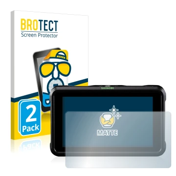 Front side of a product packaging with the brand logo BROTECT. Next to it is the device Atomos Shinobi shown with the correspo