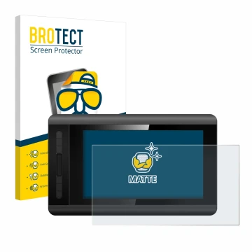 Front side of a product packaging with the brand logo BROTECT. Next to it is the device XP-Pen Artist 12 shown with the corres