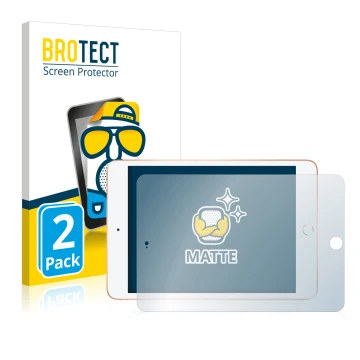 Front side of a product packaging with the brand logo BROTECT. Next to it is the device Apple iPad Mini 5 2019 (Landscape, 5th