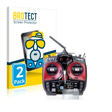 Front side of a product packaging with the brand logo BROTECT. Next to it is the device Graupner mz-24 Pro shown with the corr