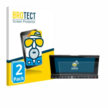 Front side of a product packaging with the brand logo BROTECT. Next to it is the device DS 7 Crossback Infotainmentsystem show