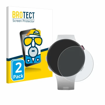 Front side of a product packaging with the brand logo BROTECT. Next to it is the device Garmin Forerunner 45S shown with the c