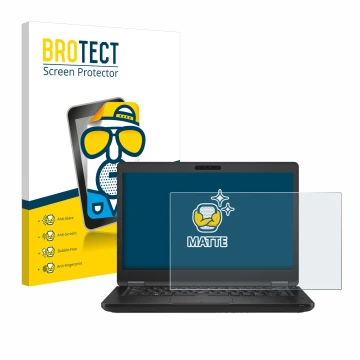 Front side of a product packaging with the brand logo BROTECT. Next to it is the device Dell Latitude 5490 Non-Touch shown wit