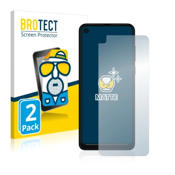 Front side of a product packaging with the brand logo BROTECT. Next to it is the device Motorola One Vision shown with the cor