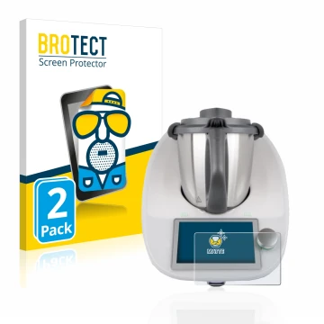 Front side of a product packaging with the brand logo BROTECT. Next to it is the device Vorwerk Bimby TM6 shown with the corre