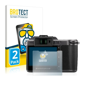 Front side of a product packaging with the brand logo BROTECT. Next to it is the device Hasselblad X1D II 50C shown with the c