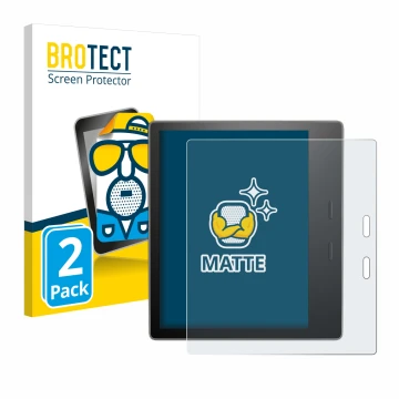 Front side of a product packaging with the brand logo BROTECT. Next to it is the device Amazon Kindle Oasis 2019 (10th Gen.) s