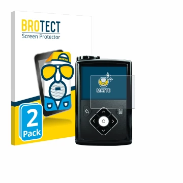 Front side of a product packaging with the brand logo BROTECT. Next to it is the device Medtronic Minimed 640G shown with the 