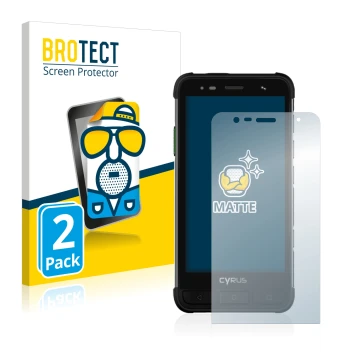 Front side of a product packaging with the brand logo BROTECT. Next to it is the device Cyrus CS45 XA shown with the correspon