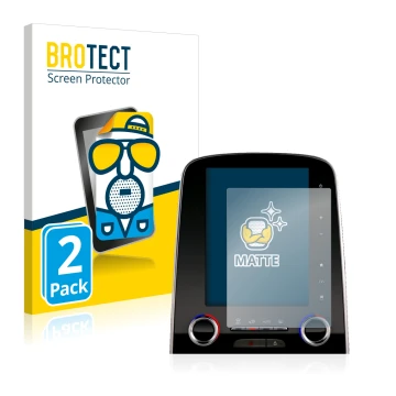 Front side of a product packaging with the brand logo BROTECT. Next to it is the device Renault Scenic R-Link 2 8.7