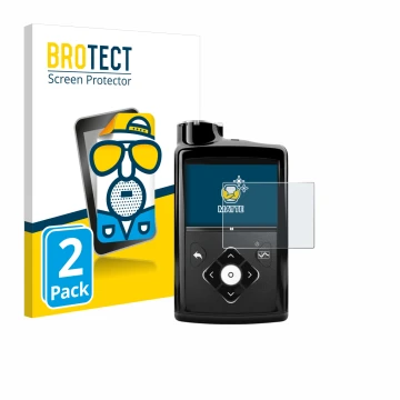 Front side of a product packaging with the brand logo BROTECT. Next to it is the device Medtronic Minimed 670G shown with the 