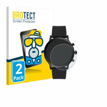 Front side of a product packaging with the brand logo BROTECT. Next to it is the device Fossil The Carlyle HR (5.Gen) shown wi