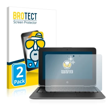 Front side of a product packaging with the brand logo BROTECT. Next to it is the device HP ProBook x360 11 G3 shown with the c