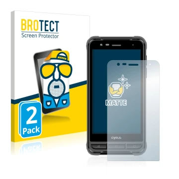 Front side of a product packaging with the brand logo BROTECT. Next to it is the device Cyrus CS22 XA shown with the correspon