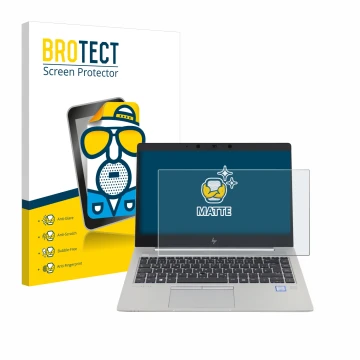 Front side of a product packaging with the brand logo BROTECT. Next to it is the device HP EliteBook 840 G5 Non-Touch shown wi