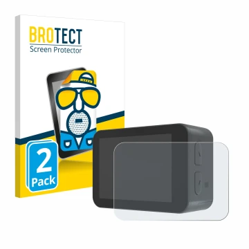 Front side of a product packaging with the brand logo BROTECT. Next to it is the device Akaso V50X shown with the correspondin