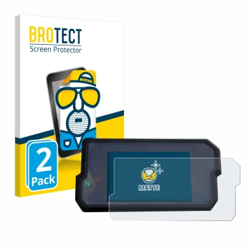 Front side of a product packaging with the brand logo BROTECT. Next to it is the device KTM 125 / 390 Duke 2017+ shown with th