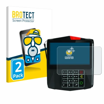 Front side of a product packaging with the brand logo BROTECT. Next to it is the device ingenico Lane/7000 shown with the corr