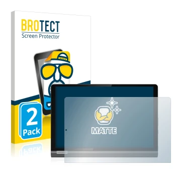 Front side of a product packaging with the brand logo BROTECT. Next to it is the device Lenovo Yoga SmartTab shown with the co