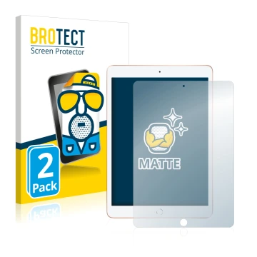 Front side of a product packaging with the brand logo BROTECT. Next to it is the device Apple iPad 10.2