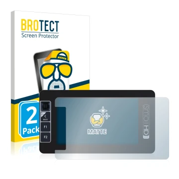 Front side of a product packaging with the brand logo BROTECT. Next to it is the device SmallHD 503 Ultra Bright shown with th